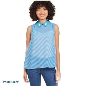 ModCloth Pineapple Collar Sleeveless Blouse Blue Size S